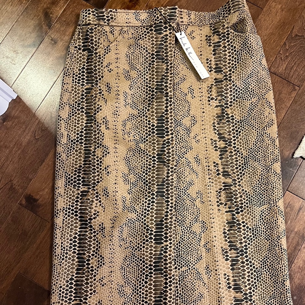 Nicole Miller Tan and Black Snake Print Pencil Skirt